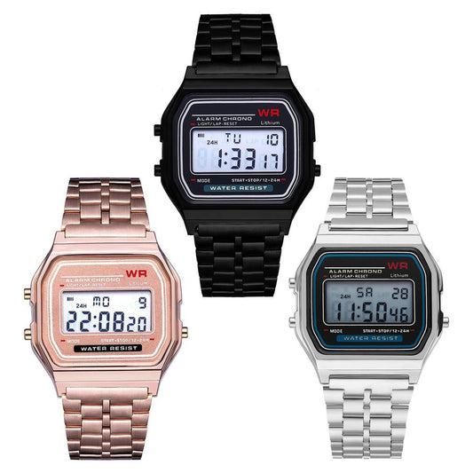 Sports children's electronic steel strip night light alarm clock steel strip watch multi-color electronic watch